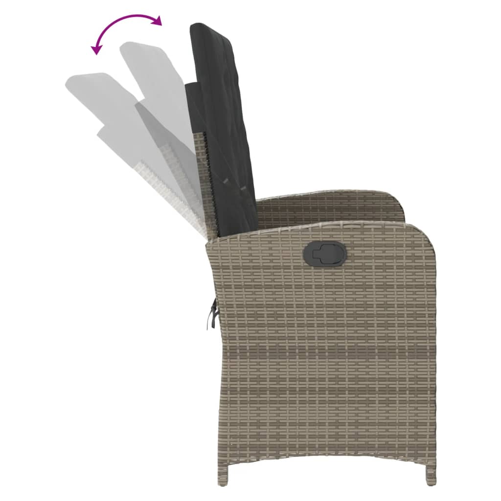 Adjustable Garden Bench with Cushions Grey Poly Rattan