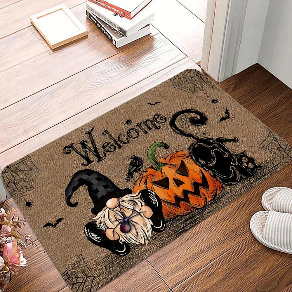 VIKAMA Halloween Welcome Floor Mat Ghost Pumpkin Kitchen Bedroom Floor Mat Outdoor Entrance Carpet Festival Home Decor