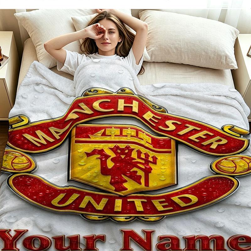 1PC Manchester United F Custom Name Patterned Flannel Blanket Suitable For All Seasons for Home Decor Warmth and Comfort Gifts Holiday Present