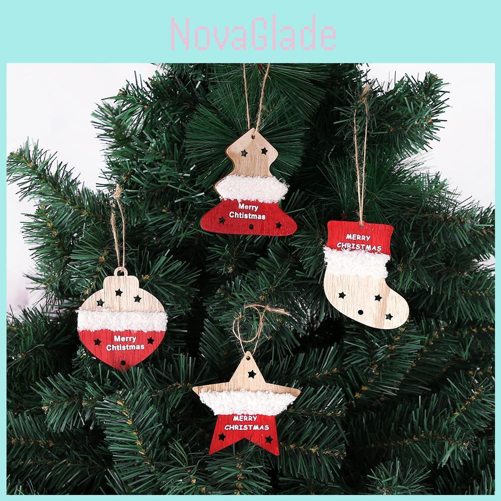 Charming Wooden Christmas Ornaments Set Of Four Ideal For Festive Tree Decorating