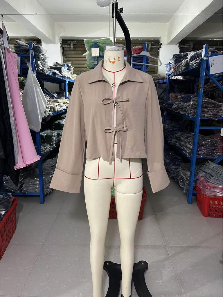 Women's 2025 Spring/Summer Long Sleeve Bow Tie-Up Cardigan Shirt