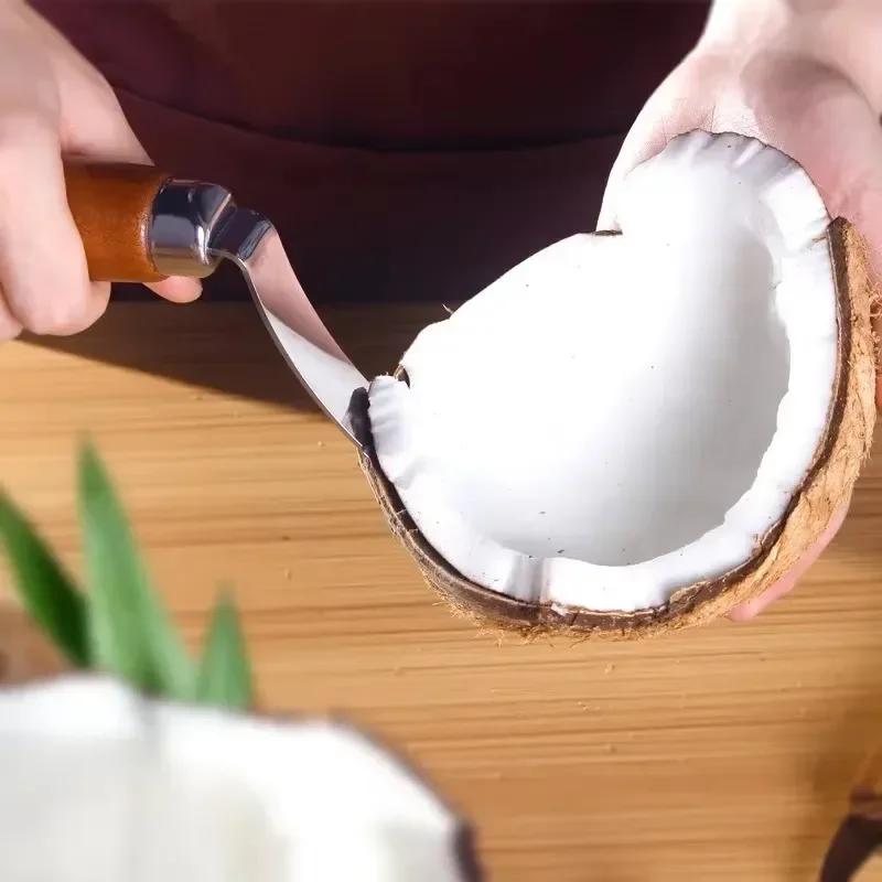 Wooden Handle Coconut Opener Stainless Steel Coconut Opener Knife Household Kitchen New Multifunction Fruit Peeler Coconut Knife