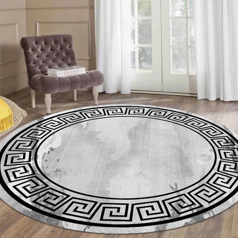 

Luxury Style Round Carpet for Living Room White Black Green Marble Pattern Home Decor Rugs Washable Non-slip Bedroom Floor Mats 60x60cm (Diameter)