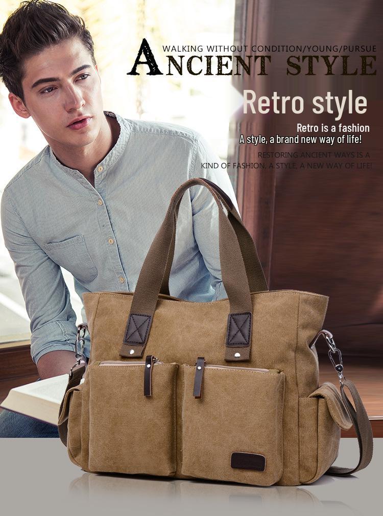 Britische Stil Leinwand Umhängetasche - Unisex Große Kapazität Crossbody Reißverschlusstasche für Kurze Reisen