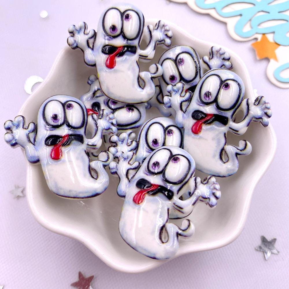 8Pcs Resin Colorful 3D Big Pumpkin Skull Head Ghosts House Witch Figurines Flat back Stone Decor DIY Halloween Scrapbooks Crafts