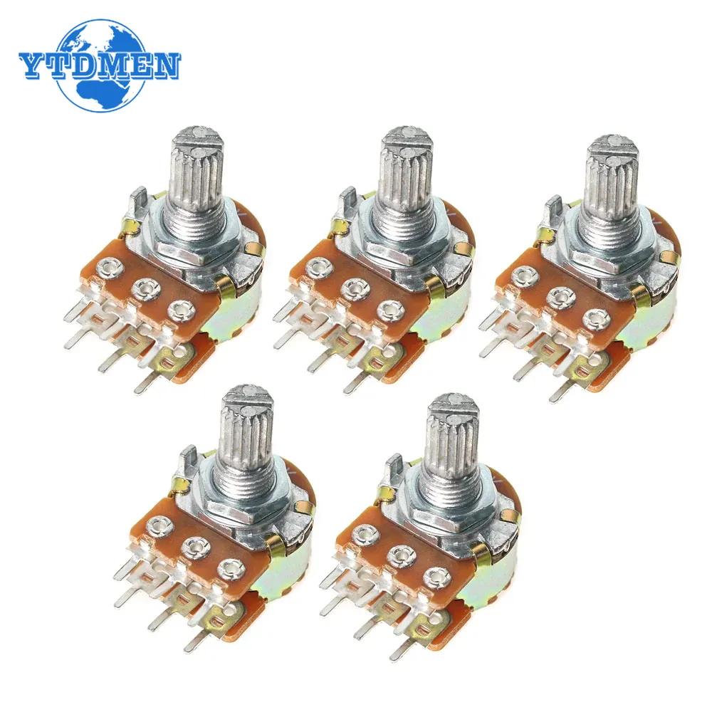 10Pcs WH148 B1K B10K B50K B100K B1M 6Pin Linear Potentiometer 15mm Shaft with Nuts and Washers