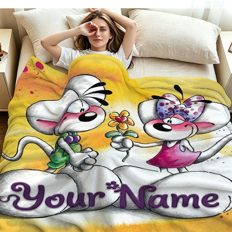 1PC Diddl Custom Name Patterned Flannel Blanket Suitable For All Seasons for Home Decor Warmth and Comfort Gifts Holiday Present