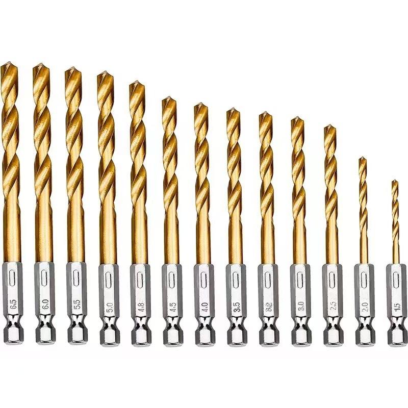 Hex Shank Titanium Twist Drill Bit, Fully Ground for Efficient Woodworking and Chip Evacuation