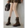 Travel Leather Brown Sweet Cool Middle Heel Martin Boots Women's Summer Xinjiang Boots 2025 New British Lace-up Short Boots