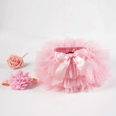 Falda tutú para bebé niña 2 piezas bloomers de tul y encaje cubierta para pañal Conjuntos para recién nacidos Diadema rosa conjunto de flores Bloomers de malla para bebé