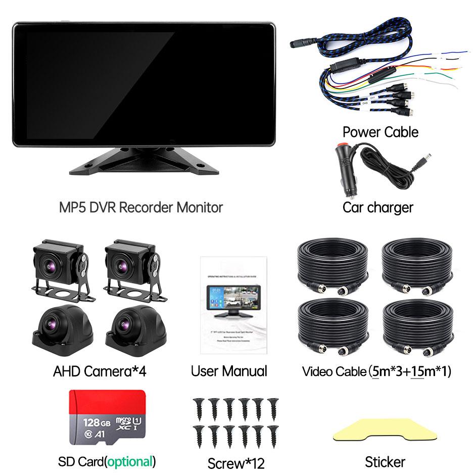 

10,36-дюймовый 4-канальный интеллектуальный радар слепых зон BSD сигнализация грузовик автобус автомобильный видеорегистратор монитор с 4 шт AHD 1080P парковочная камера Without TF card