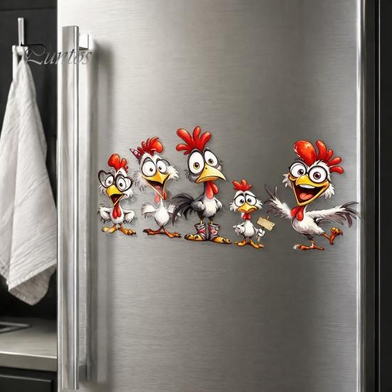 Cartoon Chicken Glass Stickers Rooster Static Sticker, Funny Roosters Window Clings, PVC Removable Outdoor Balcony Decor Decal, Waterproof Sunproof