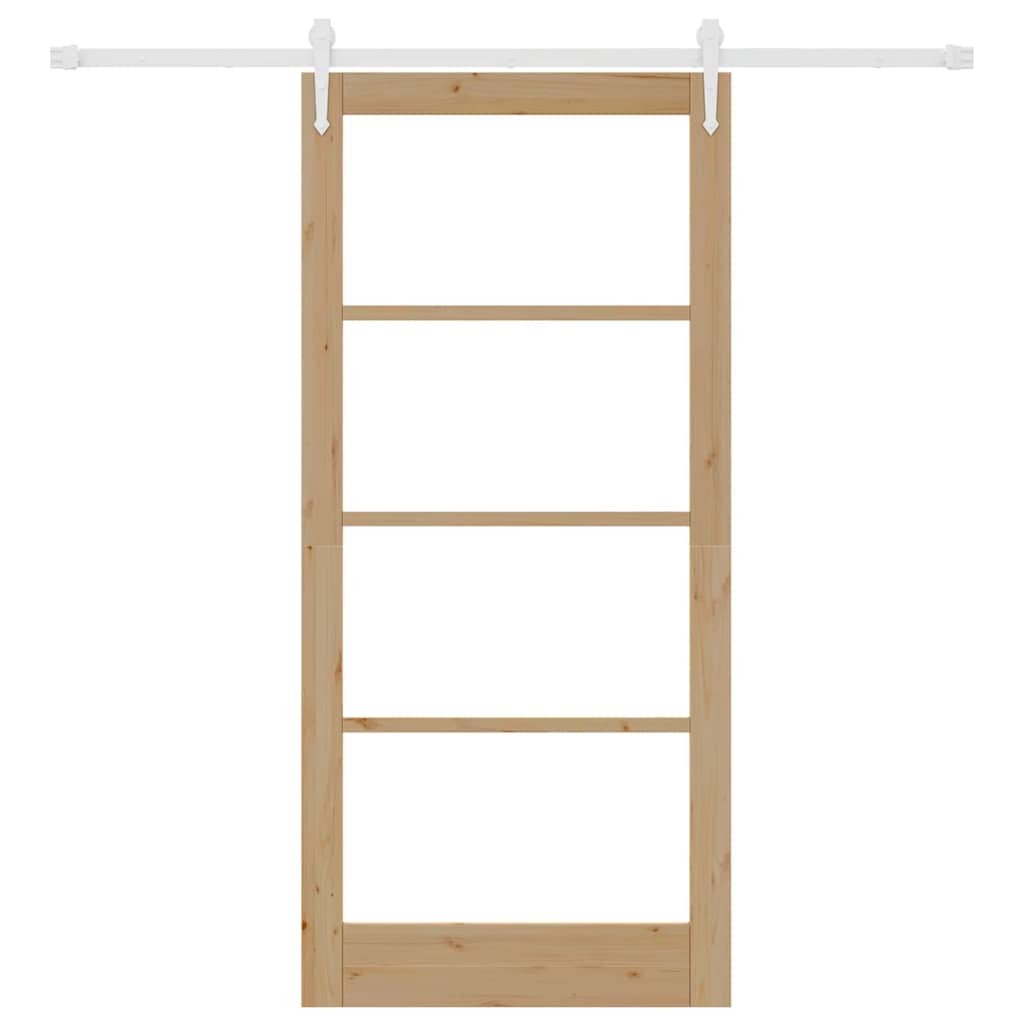 Sliding Door Natural 93 X 202 Cm Solid Pine Wood and Glass