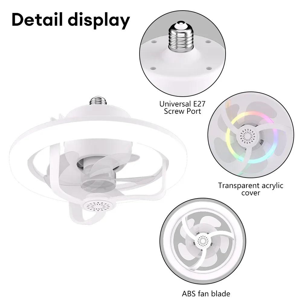 360 ° Rotating Ceiling Fan Light  E27 Intelligent Fan with Remote Control Led Fan Light for Living Room Bedroom Top Light