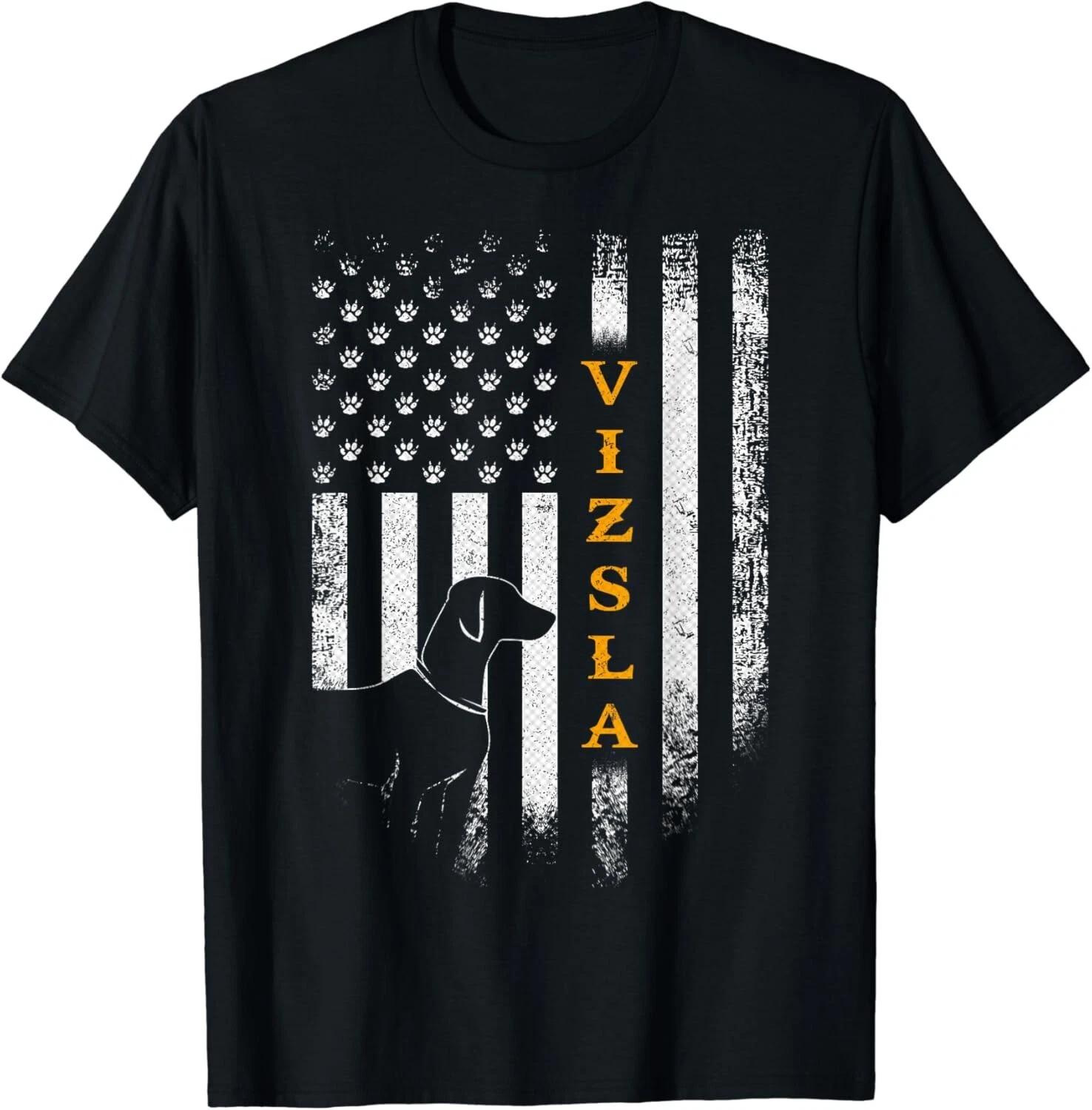 Vintage USA Vizsla Dog Silhouette American Flag Funny Gift Unisex T-Shirt L
