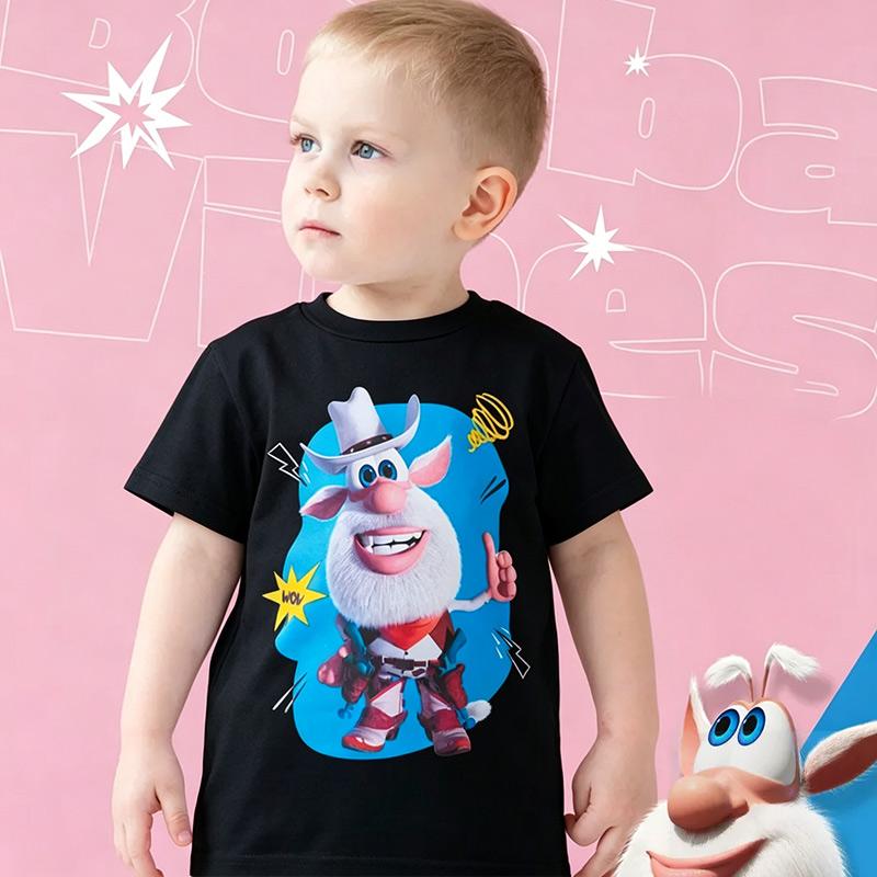 Summer Cartoon Booba Print T-Shirt for Kids Boys Girls Casual Round Neck Short Sleeve Design Perfect for Toddlers Everyday Wear Holidays