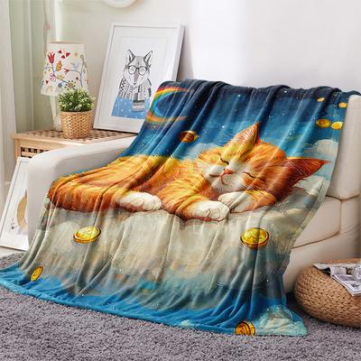 Ginger Cat Print Flannel Blanket, High Quality Comfortable for All Seasons, Home Decor, Warmth and Comfort, Perfect for Christmas Gifts