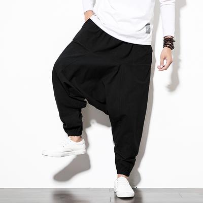 Spring Loose Casual Harem Pants Men Cotton Linen Solid Color Harajuku Baggy Joggers