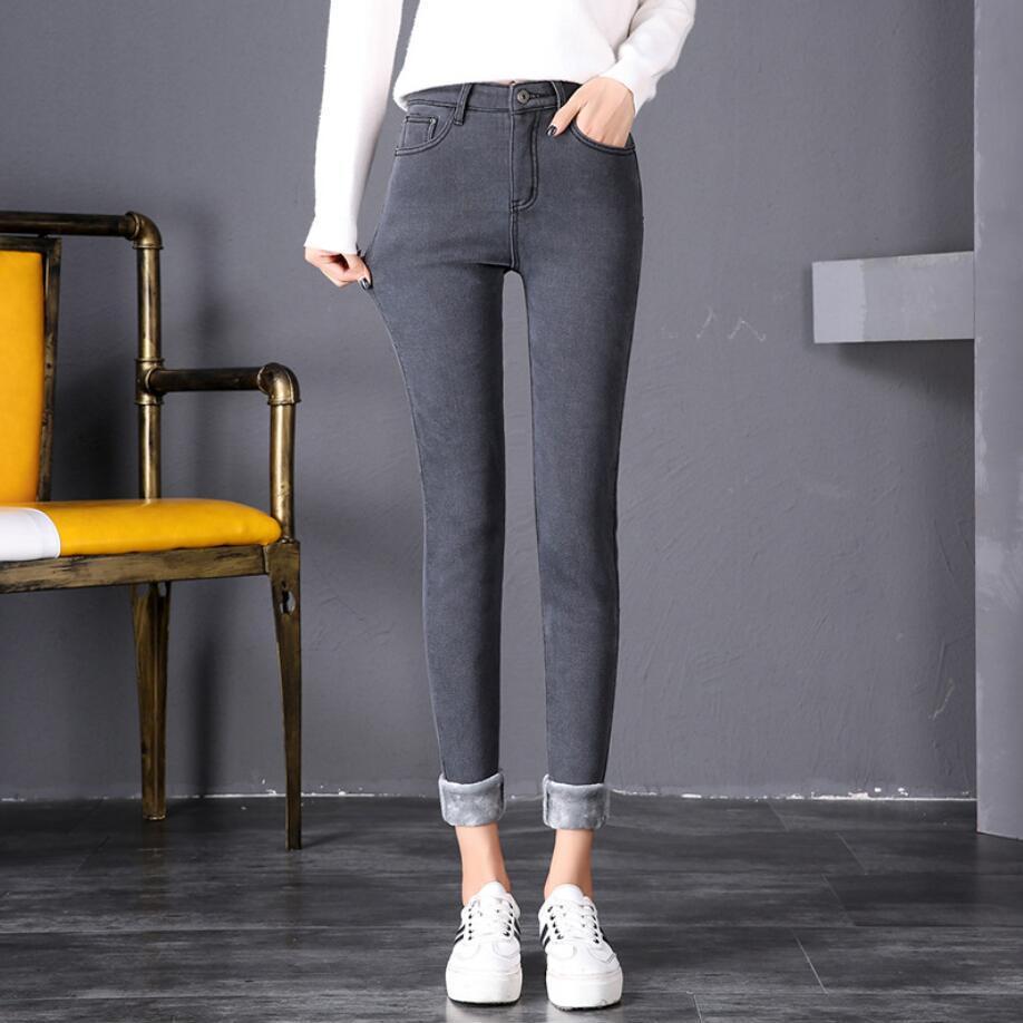 Femmes Taille Haute Thermique Plus velours Épaissir chaud hiver Jeans  Polaire Doublé Denim Pantalon Extensible Pantalon Skinny acheter à prix bas  — livraison gratuite, avis réels avec des photos — Joom