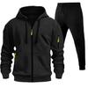 Men's Zippered Sports Hoodie Set with Multiple Pockets - Suitable for Spring and Autumn