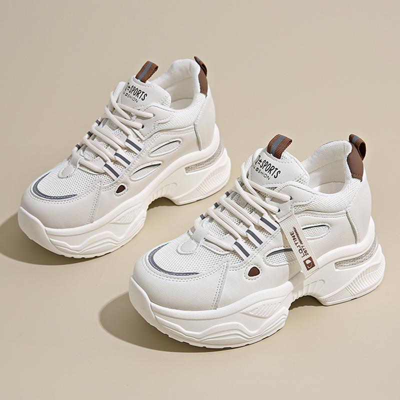 Fashion Breathable White Sneakers Shoes Women Mix Color Chunky Platform Sport Sneaker Woman 2025 Lace-Up Thick Bottom Vulcanize Shoes