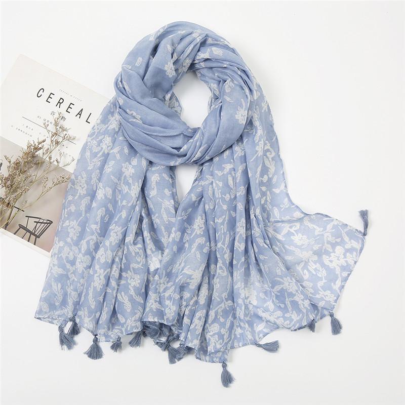 Women Autumn Spain Lovely Polka Floral Tassel Viscose Shawl High Quality Print Wrap Pashmina Stole Bufandas Muslim Hijab Snood