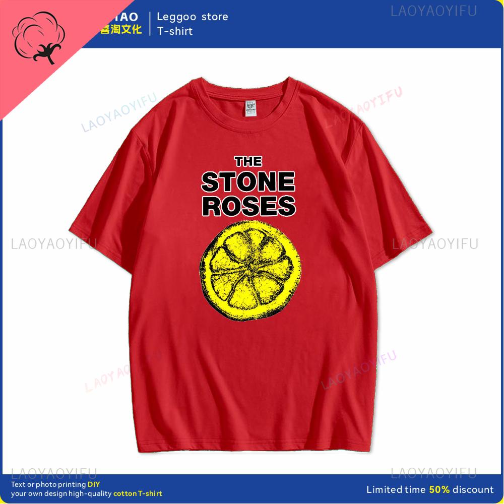 Human stone rose lemon name printed pattern fashion Harajuku trend Street wear Unisex and women universal short-sleeved T-shirt Unisex