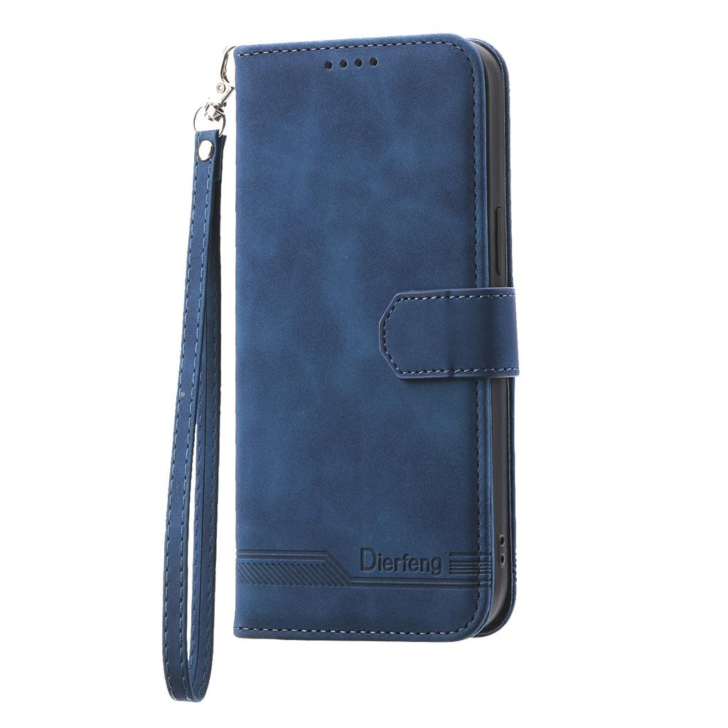 DIERFENG DF-03 For iPhone 17 Pro Case Lines Imprint Wallet Leather Phone Cover with Wrist Strap