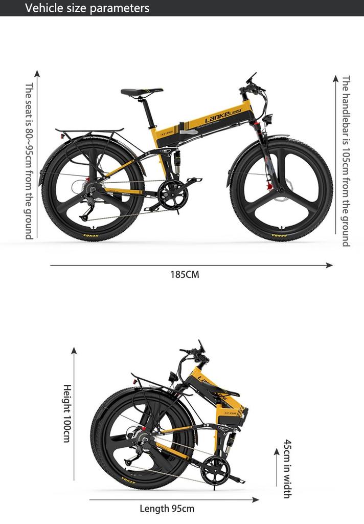Foldable electric bicycle LANKELEISI XT750 Sport ,500W motor, a 48V 12.8Ah battery, a top speed of 35 km/h, a range of 110km, and 26*2.35 inch tires.