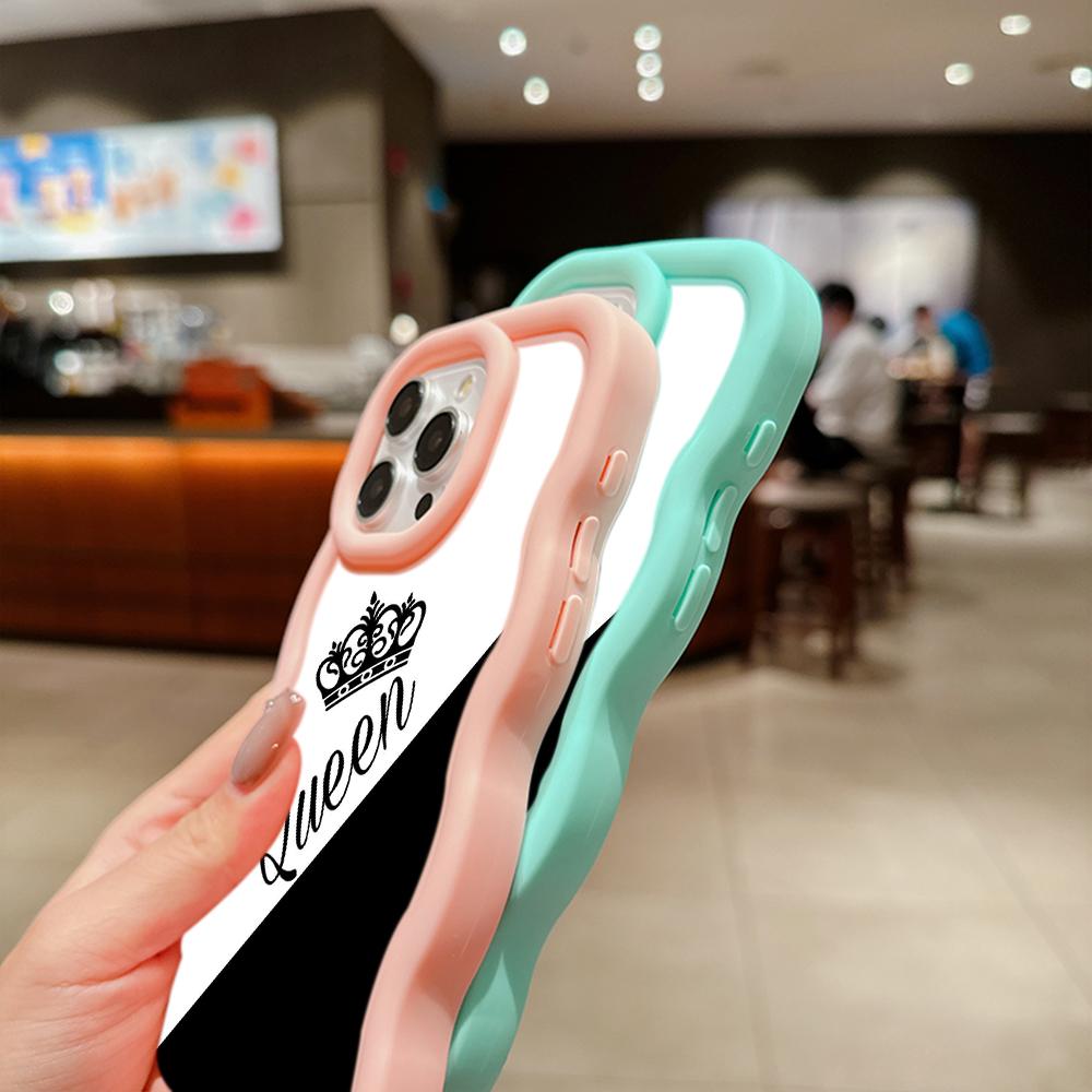 Macaron Büyük Dalga Yumuşak Telefon Kılıfı iPhone 11 12 13 14 15 Samsung A13 A14 A15 A23 A24 A25 A54 A55 Xiaomi Redmi Not 13 Kapak A17 Çift Kraliçe Kral