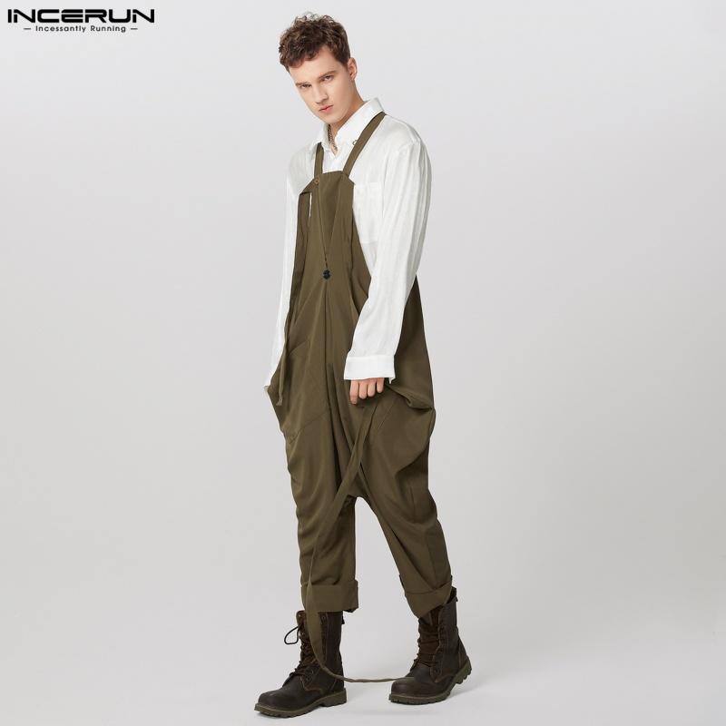 INCERUN Men Strap Solid Color Baggy Dungarees Overalls Drop-crotch Jumpsuits