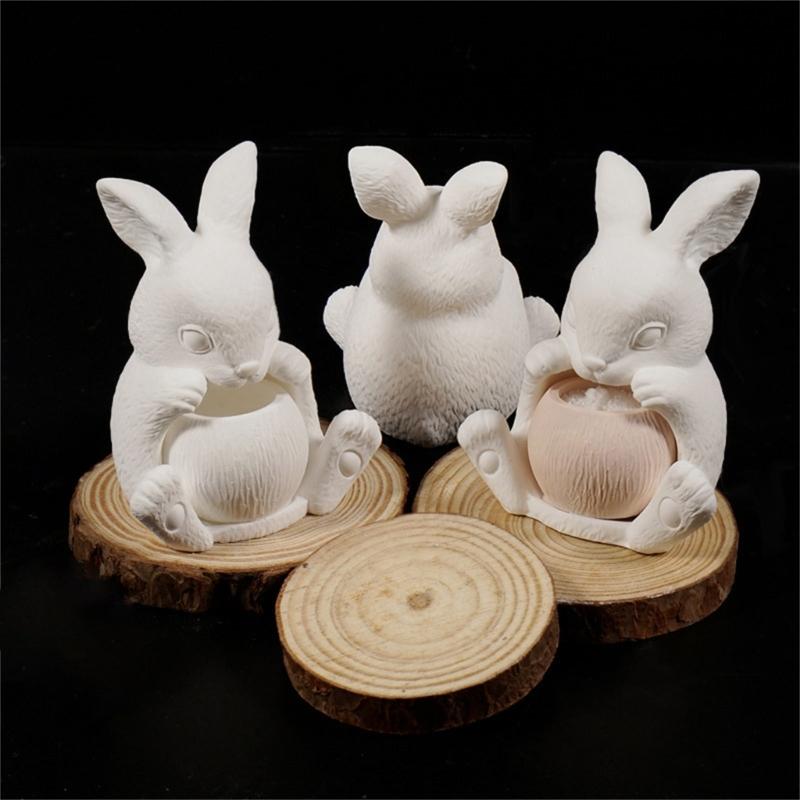 Flexible Silicone Rabbit Shape Planter Mold For Resin Art Concrete Cement Casting And Decorative Candle Container