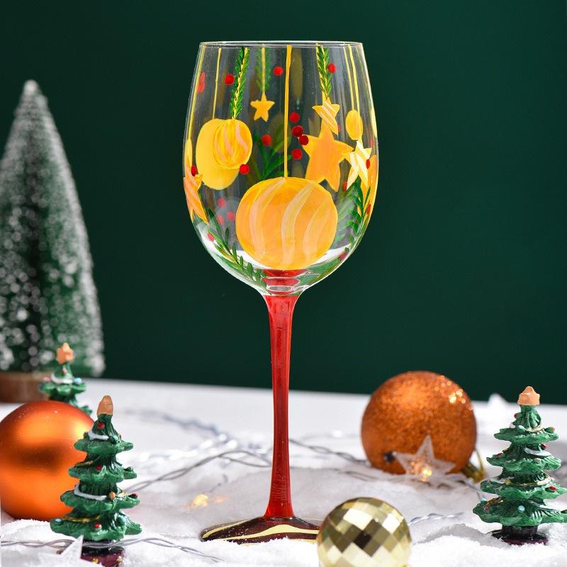 Hand-Painted Christmas Tree snowman Glass Goblet Red Wine Glass Coffee Cups Christmas theme Pattern Home Glass Cup Xmas Gifts