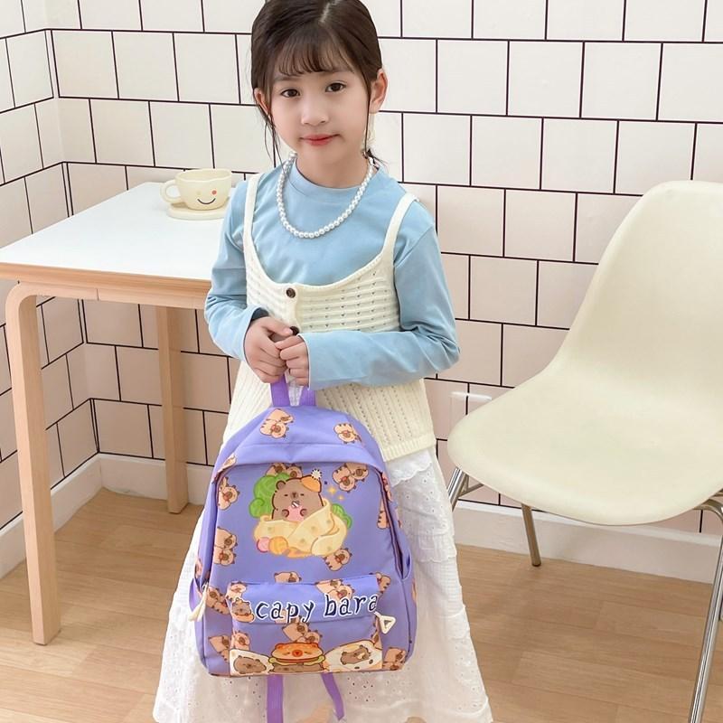 Capybara Letter Pattern Cartoon Kids Backpack With Breathable Material Nylon