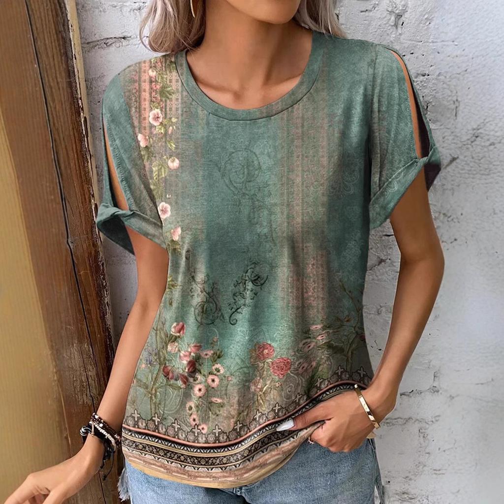 Summer Women's Printed Pattern Round Neck T-Shirt Short Sleeve Pullover Best for Summer Plus Size