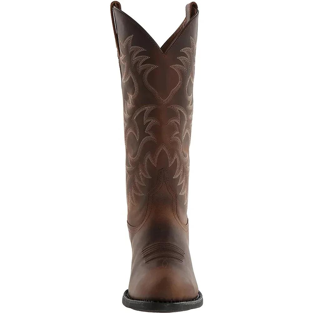 Handmade Men Cowboy Boots Embroidery Western Boots Pointed-toe Mid-calf Male Boots New Slip on Men Riding Boots