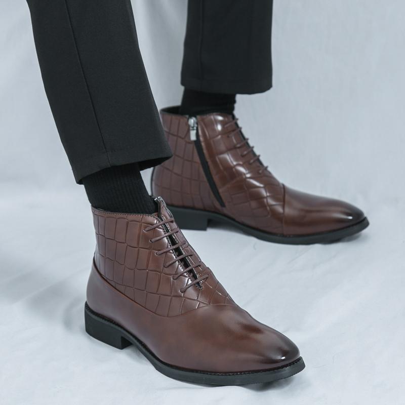 Men Casual Lacing Formal Business Ankle Boots Outdoor Boots Black Shoes Brown High Boots Large Size