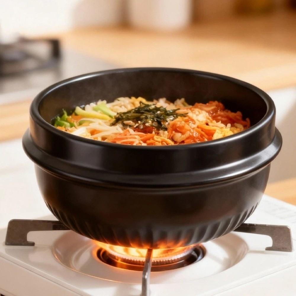 with Tray Korean Stone Pot Thickened Cooking Soup Pot Durable Mixed Rice Stone Pot  Commercial Use