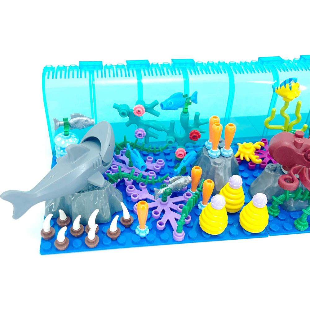 Small Particle Assembly Building Block Big Ocean Underwater World Shark Octopus Aquarium Scene Ornament