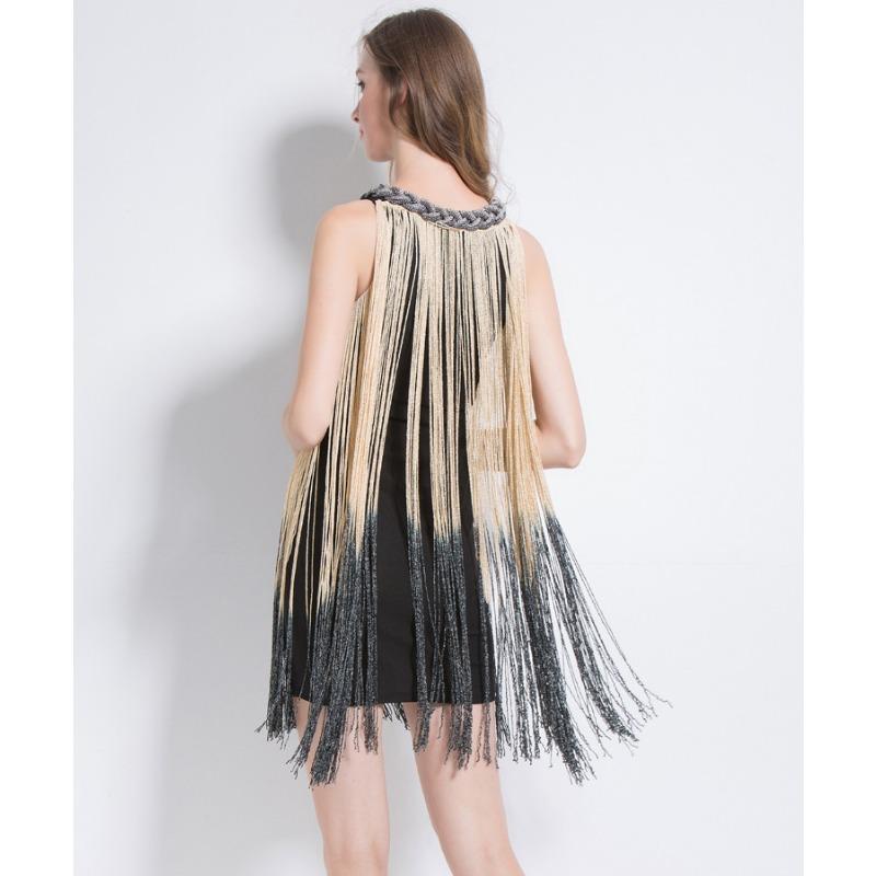 Robe Nouvelle Mode Col Halter Industrie Lourde Mode Irregular Gradient Robe à Franges Robe