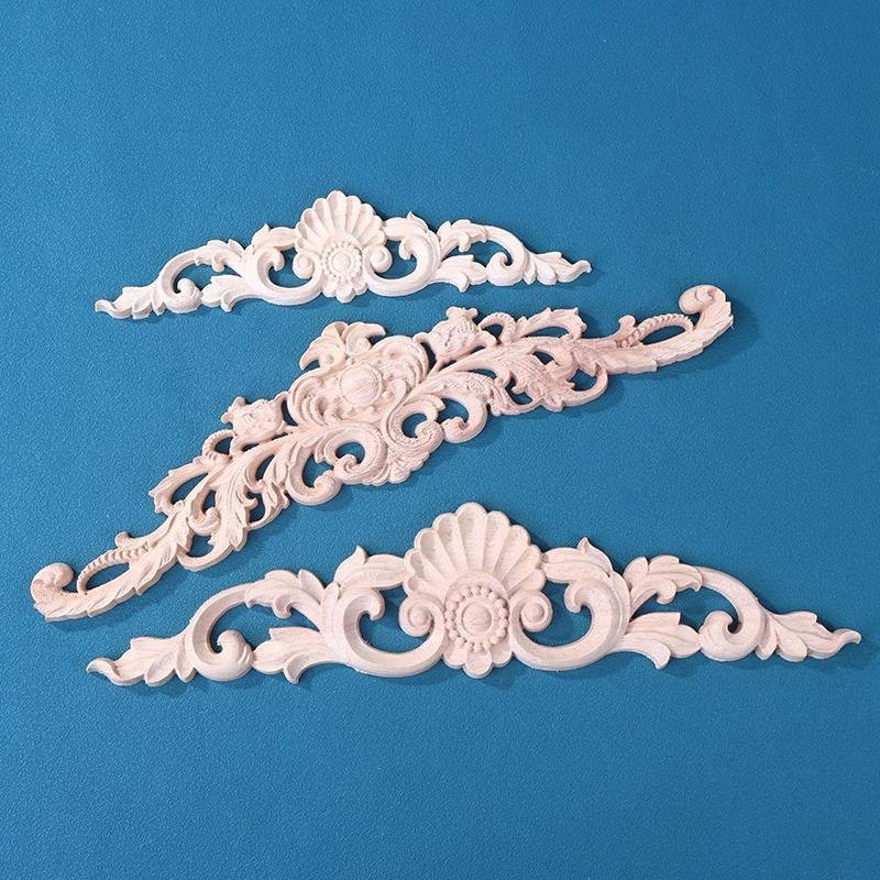Wooden Figurines Wood Appliques And Onlays Natural Furniture Wall Door Woodcarving Decorative Long Flower Crafts Corner Frame