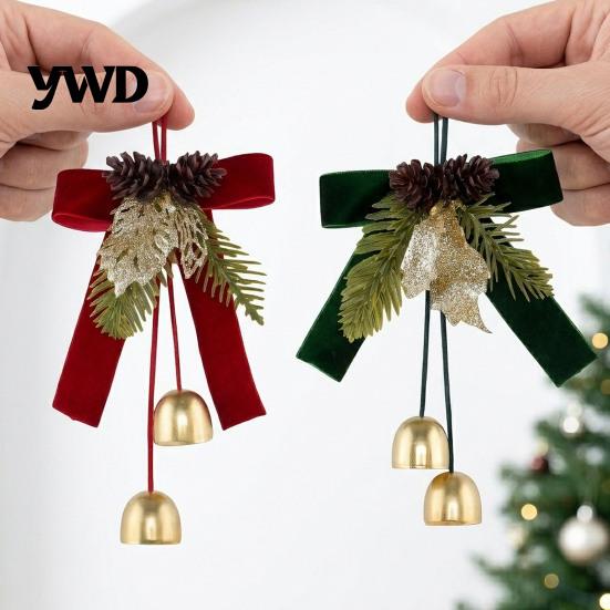 Vintage Style Holiday Gift Sets Christmas Bow Bell Hanging Ornament, Velvet Festive Wreath Decor for Ornaments Tree Home Party, Door Window