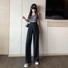 Calças largas de cor sólida para estudantes femininas de primavera e outono, cintura alta, tamanho grande, tubo reto, caimento solto, calças casuais de terno para esfregão de chão
