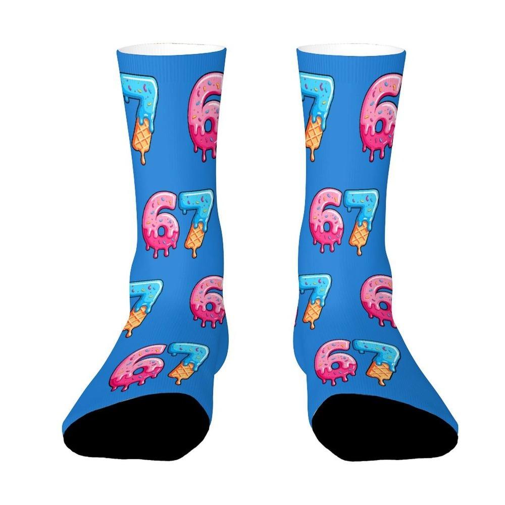 Warm 67 Meme Crew Long Socks Cartoon Creativity Stockings 67 Meme Ice Cream Socks For Men Women D