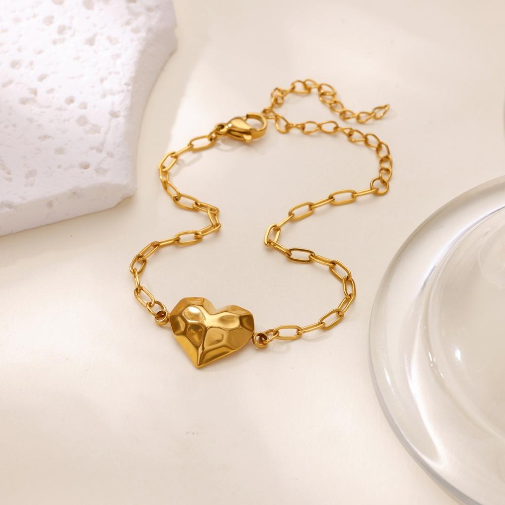 Heart Chain Bracelet For Women Gold Color Stainless Steel Texture Heart Bracelets Femme Couple Charm Jewelry pulseras hombre