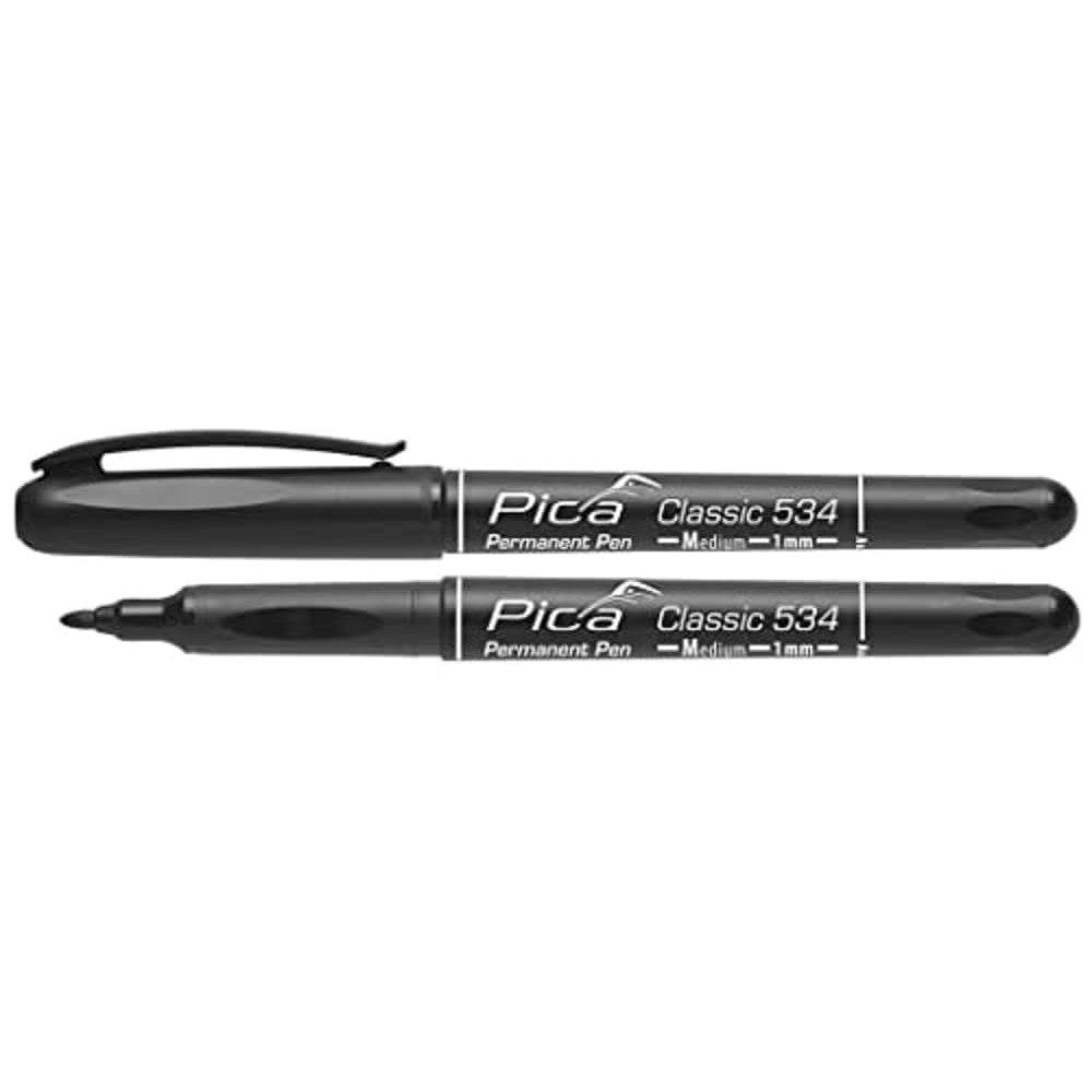 Pica Classic Permanent Marker Black Fine Point 534/46, Quick-Drying Waterproof Multi-Surface Pen, Xylene-Free Construction Marker
