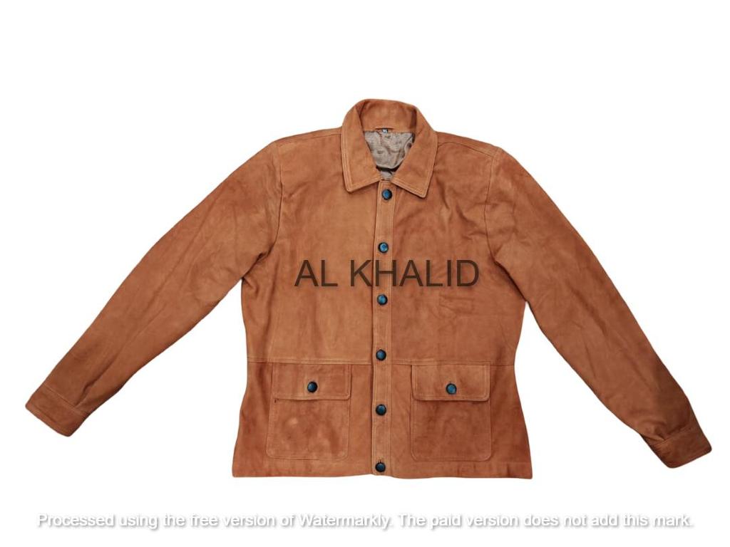 AL KHALID Nova camisa feita à mão de couro genuíno macio camurça marrom para mulheres casual