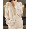 Cardigan da Donna con Scollo a V e Maniche Lunghe, Vestibilità Regolare, Colore Unito, Lavorazione a Treccia, Bottoni, Maglione Cappotto, Outfit Casual Quotidiano