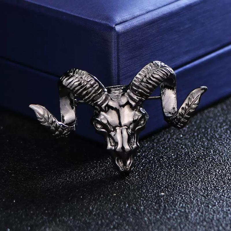 Retro Ram Skull Brooch Polished Alloy Metal Unique Gothic Punk Style for Party Wear Fashion Jewelry Accessory for Teens