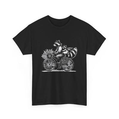 Cyclist T-shirt Tops Tees Unisex | Bicycle Shirt | Raccoon Father Riding Bicycle with Daugther